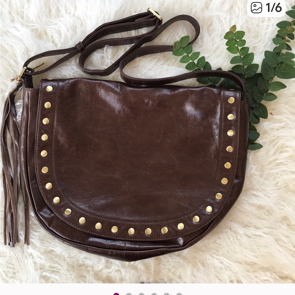 HOBO Brown Leather Crossbody Bag with Gold Studs